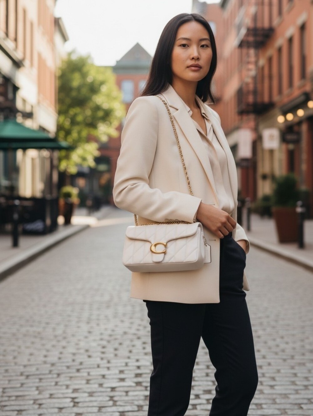 Coach White Quilted Shoulder Bag with Gold Chain